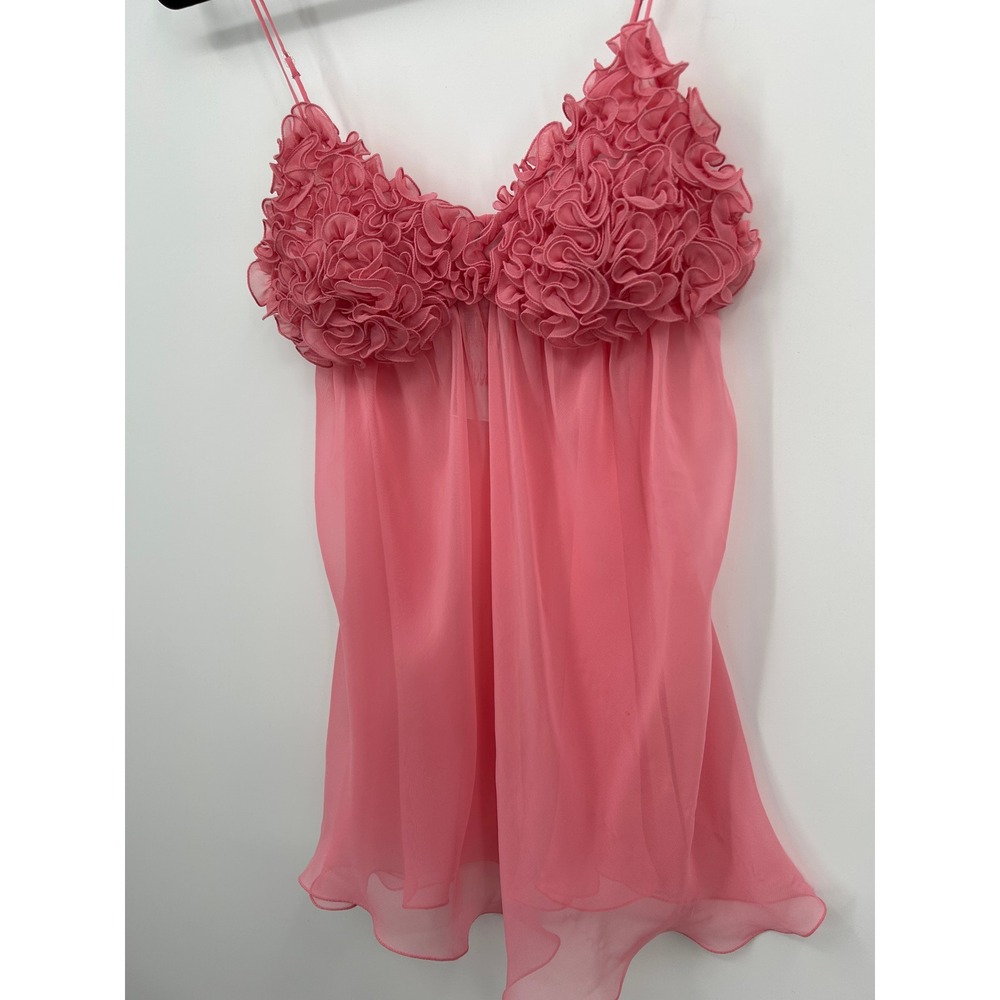 La Senza Lingerie Pink Ruffle Rosette Babydoll Chemise Sheer Nightgown Small - Picture 10 of 13